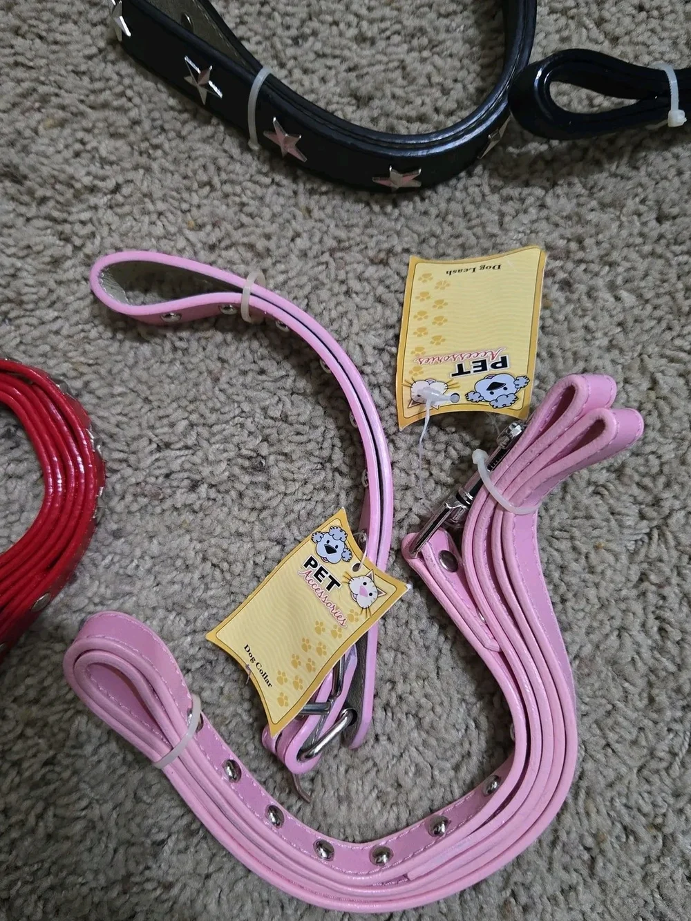 Veterinary Pet Leash & Collar Set in Red, Pink, Black